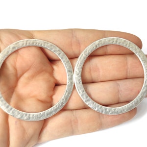 2 Hammered flat circle round findings charms hoops connector Antique silver plated findings 53mm HNF732