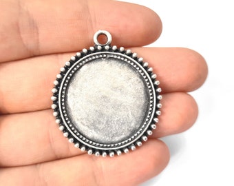 Round frame blank bezel setting pendant Antique silver plated pendant 42x36mm HNF549
