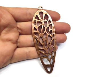 Leaf filigree pendant Antique copper plated pendant 96x33mm HNF1050