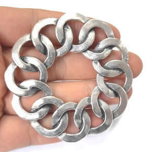 Circles round hoops silver pendant Antique silver plated pendant 69mm HNF655