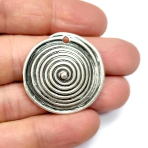 Round spirals dome charms Antique silver plated charms 33mm HNF1111