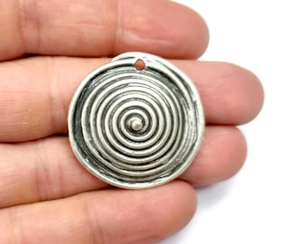 Round spirals dome charms Antique silver plated charms 33mm HNF1111