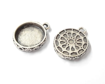 4 Pieces Round charms pendant blank 20x16mm Antique silver plated pendant (14mm blank) HNF132