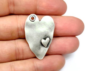 2 Heart charms Antique silver plated charms 37x23mm HNF1194