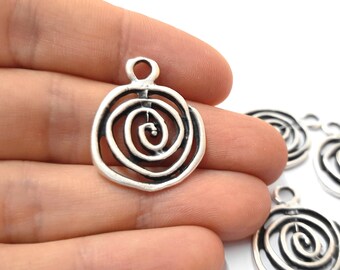 4  Spiral charms Antique silver plated charms 28x23mm HNF324