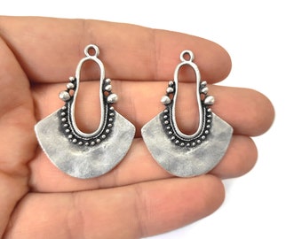 2 Ethnic charms Antique silver plated charms 40x28mm HNF677