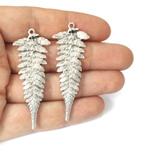 2 Leaf charms Antique silver plated charms 57x22mm HNF720