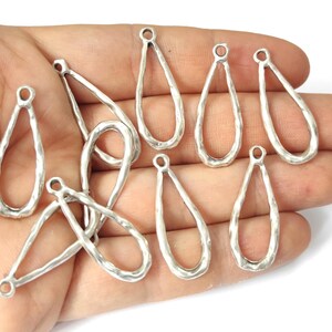 10 Hammered drop charms Antique silver plated charms 33x13mm HNF731