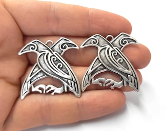 2 Krähe Vogel Charms 35 x 33 mm Antike versilberte Charms HNF357