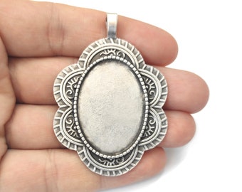 Oval frame blank bezel setting pendant Antique silver plated pendant 59x41mm HNF959