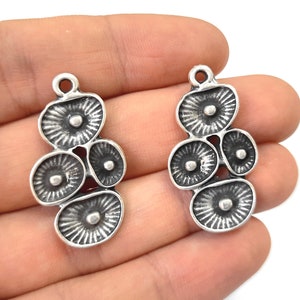 2 Flower charms 35x19mm Antique silver plated charms HNF458