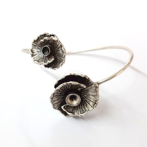 Flower bracelet blank cuff blank bezel, cabochon mountings, adjustable bracelet, 8mm+5mm blank, Silver plated brass HNF64