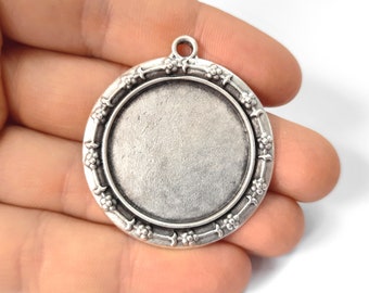 Flowers frame blank bezel setting charms pendant Antique silver plated charms 44x40mm HNF383