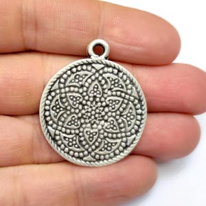 Flower motif charms Antique silver plated pendant 40x33mm HNF1216