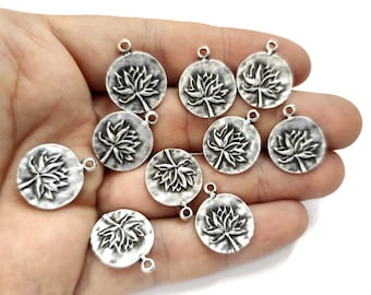 10 Runde Scheibe Lotus Blumen Charms Antik versilbert Charms 21x15mm HNF773