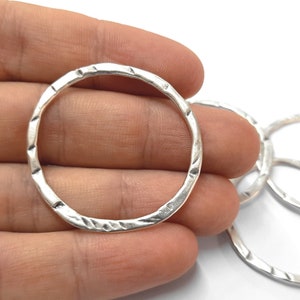 4 Circles hammered charms connector Antique silver plated charms 40mm HNF309