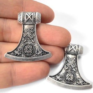 2 Axe charms pendant Antique silver plated charms 37x34mm HNF366