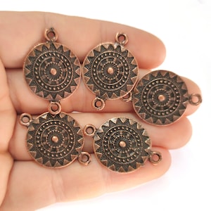 5 Ethnic round connector flat disc charms Antique copper plated charms 31x21mm HNF908