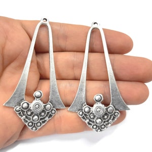 2 Ethnic charms Antique silver plated charms 70x37mm HNF622