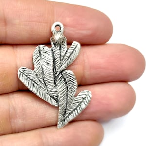 2 Feathers charms Antique silver plated charms 43x27mm HNF1064