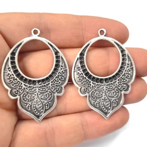 2 Ethnic charms Antique silver plated charms 47x33mm HNF593