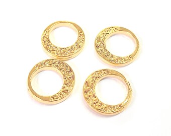 4 pieces Circle charms Gold plated charms 15mm HNF228