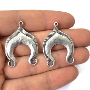 2 Ethnic silver charms Antique silver plated charms 35x25mm HNF707