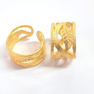 Gold plated Leaf branch ring, statement ring , adjustable rings, Gold plated brass HNF147