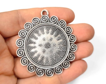 Swirl charms pendant Antique silver plated pendant 56x50mm HNF476