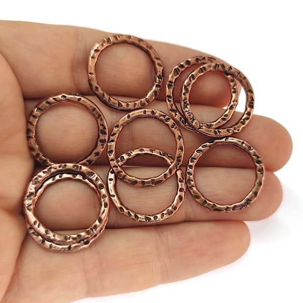 10 Hammered flat circle round charms hoops connector findings Antique copper plated findings 21mm HNF894