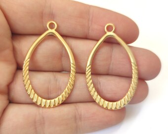 2 Oval ribbed frame charms Gold plated charms (Both Sides are the same) 42x25mm HNF956