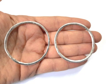 2 stora cirklar runda ringar Antikförsilvrade örhängen 53 mm HNF661