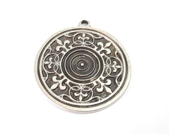 Silver round pendant Antique silver plated pendant 60x55mm HNF240