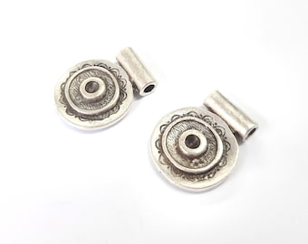 2 pieces Round charms blank bezel Antique silver plated charms 27x22mm (3mm blank ID) HNF220