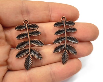 2 Leaf branch leaves charms Antique copper plated charms 38x21mm HNF391