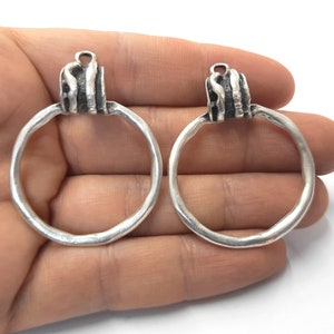 2 Ethnic round charms Antique silver plated charms 48x36mm HNF339