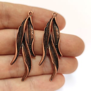 2 Flower charms Antique copper plated charms 50x18mm HNF937