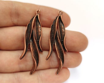 2 Flower charms Antique copper plated charms 50x18mm HNF937