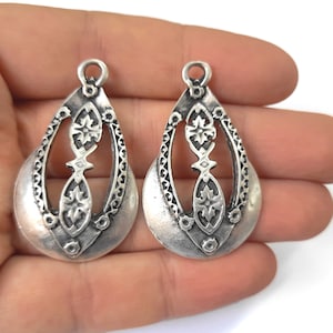 2 Ethnic charms Antique silver plated charms 44x27mm HNF666