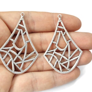 2 Drop ethnic silver charms Antique silver plated charms 53x35mm HNF788