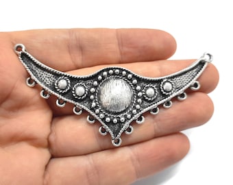 Ethnic pendant middle connector Antique silver plated pendant 83mm HNF536