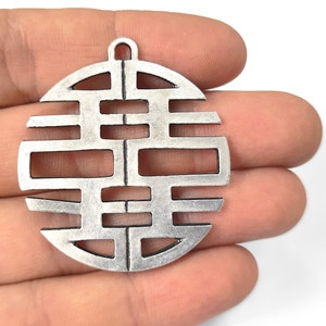 Ethnic round charms Antique silver plated charms 46x41mm HNF527