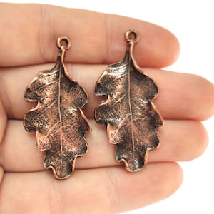 2 Leaf charms Antique copper plated charms 46x21mm HNF906
