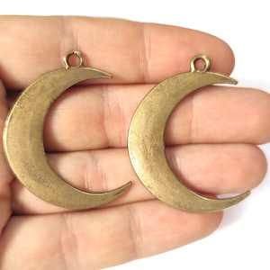 2 Crescent charms, Moon charms 43mm Antique bronze plated charms HNF875