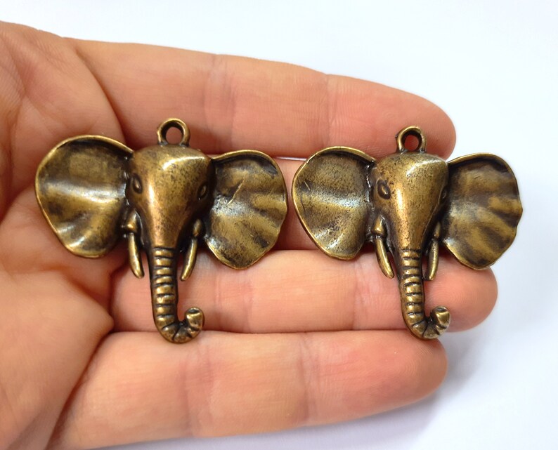 2 Elephant charms Antique bronze plated charms 44x40mm HNF407