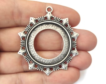 Round frame blank bezel setting pendant Antique silver plated pendant 49x43mm HNF953