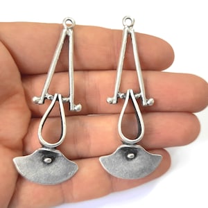 2 Ethnic charms Antique silver plated charms 65x24mm HNF669