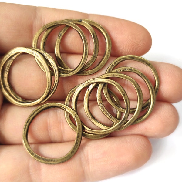 10 Circle round charms hoops connector Antique bronze plated findings 23mm HNF821