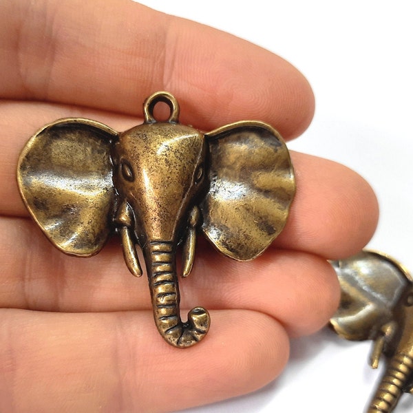 2 Elephant charms Antique bronze plated charms 44x40mm HNF407
