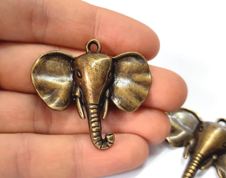 2 Elephant charms Antique bronze plated charms 44x40mm HNF407